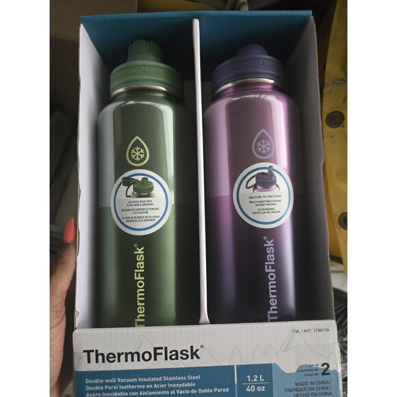 Thermoflask 40oz Stainless Steel Insulated Water Bottles, 2-pack, Purple/Green - Picture 1 of 1